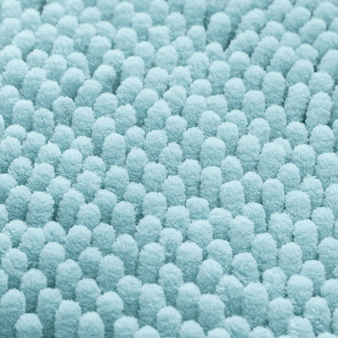 HOMEIDEAS 3 Pieces Bathroom Rugs, Ultra Soft Non Slip Absorbent Chenille Toilet Bath Mat Set (Light Blue)