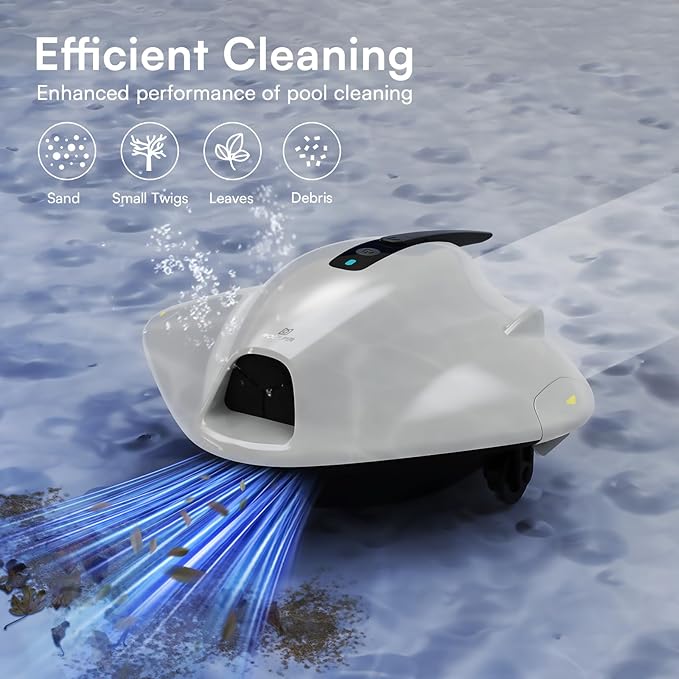 Cordless Robotic Pool Cleaner - Above Ground Pool Vacuum - 40W Strong Suction, Dual Cleaning System, 120-Min Runtime Up to 1614 Sq for Above Ground Pools and Inground Pools