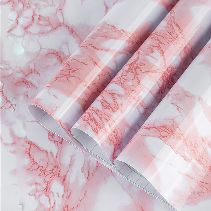 BAYYA Marble Paper Granite Pink/White Roll Peel and Stick Wallpaper