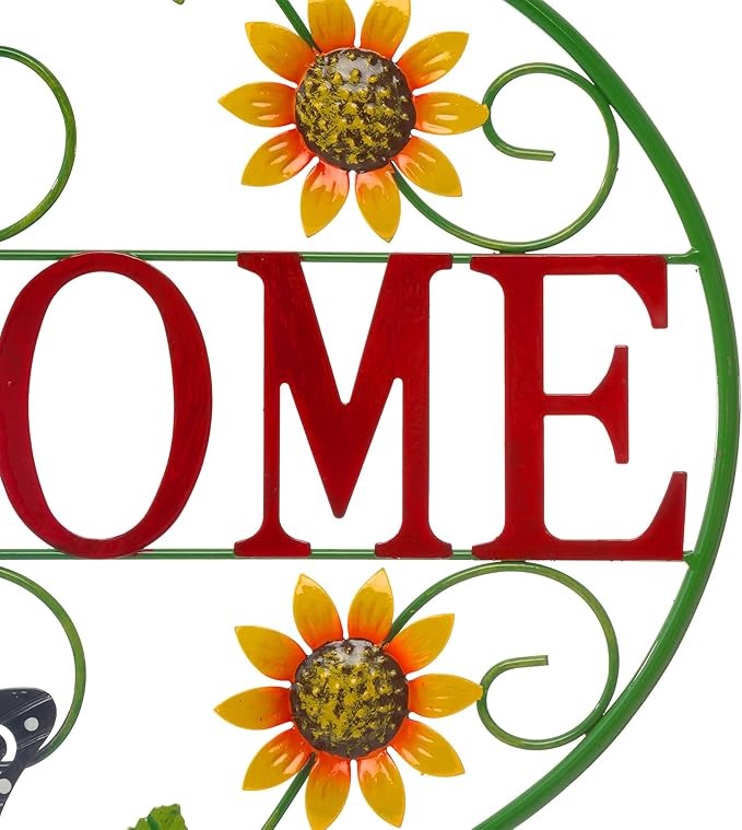 Glitzhome Metal Welcome Sign, Outdoor Metal Welcome Signs for Outside with Vivid Butterfly Wall Decor, Sunflower Garden Art Plaque for Porch Home Decoration