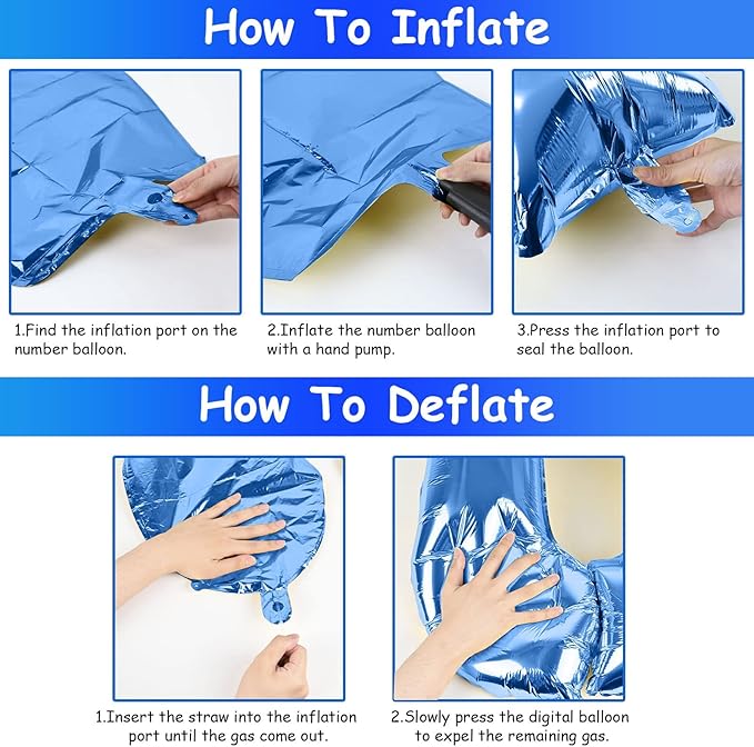 Blue Number Balloons, 40inch Large Number 5 Foil Mylar Helium Balloons, Self Inflating Number Balloons 0-9 for Men Boys 5th 50th 25th Birthday Anniversary Party Celebration Decoration Supplies