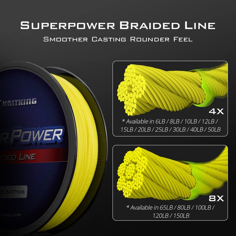 KastKing Superpower Braided Fishing Line, Yellow, 10 LB, 1097 Yds