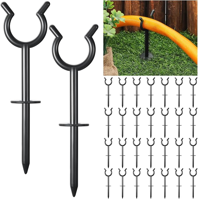 Taiyin 20 Pcs 3/4'' Garden Hose Holder Brackets Garden Guide Holder Decorative Outdoor Guide Stakes Support Spike Plant Tool to Keep Off Lawn for Yard (Black)