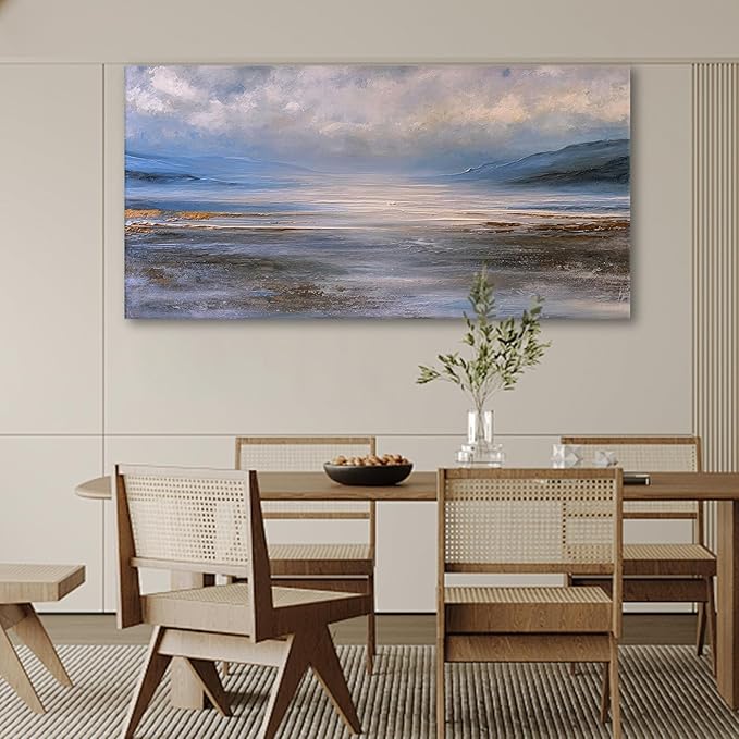 JLXART Ocean Wall Art Seascape Painting Watercolor Landscape Pictures Wall Decor 30X58inch Abstract Beach Wave Poster for Livingroom Bedroom