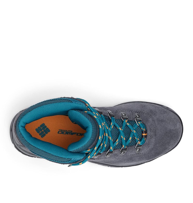 Columbia Womens Newton Ridge Plus Waterproof Amped, Shark/River Blue, 6 Wide