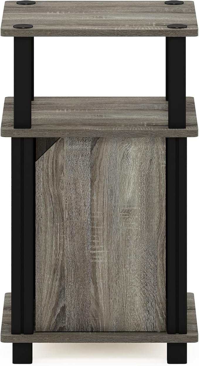 Furinno Brahms 3-Tier End Side Sofa Table/Nighstand with Door, 1-Pack, French Oak/Black