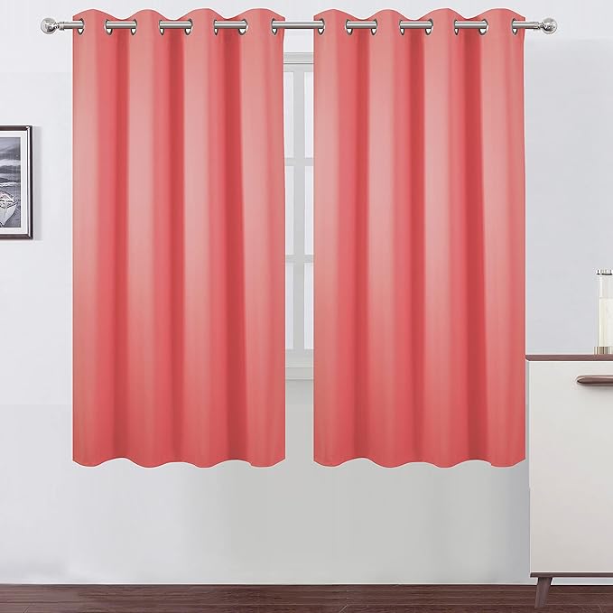 LEMOMO Coral Blackout Curtains 66 x 63 Inch Length/Set of 2 Curtain