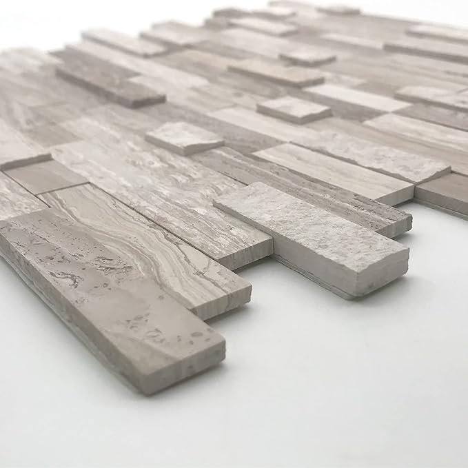 SUNWINGS 5-Sheet Peel and Stick Mosaic Natural 3D Stone Self Adhesive Marble