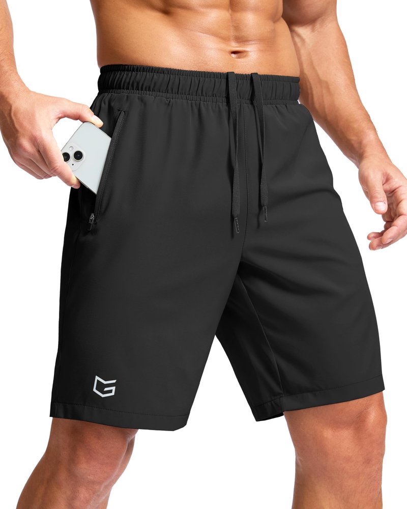 G Gradual Men's Athletic Running Shorts with Zipper Pockets Quick Dry 7"/ 5"/ 9" Workout Gym Shorts for Basketball Hiking(Black,9XXL)