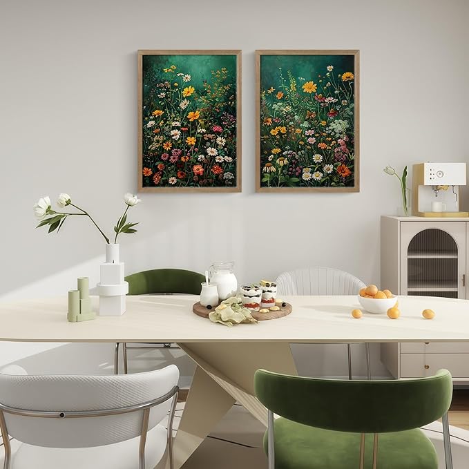 Framed Vintage Canvas Wall Art Vivid Garden Botanical Style Poster Picture Countryside Painting Nature Scenery Modern Home Print Living Room Gallery Office Ready to Hang 16x24 Inch x2