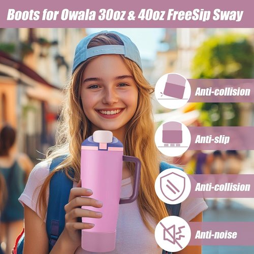 Mity Rain Silicone Protective Boots for Owala 30oz & 40oz Bottles - Enhance Stability & Prevent Scratches | Aubergine