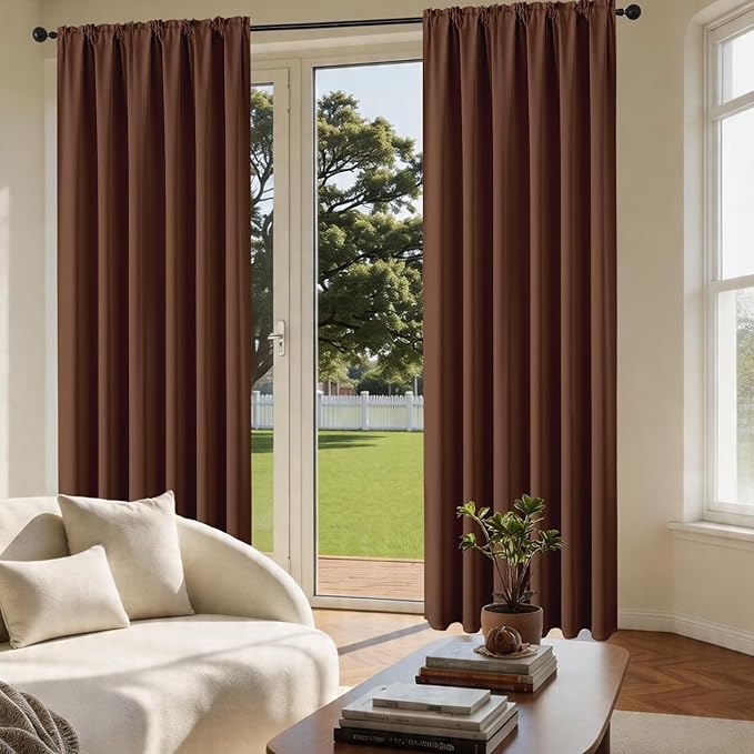 CUCRAF Brown Blackout Curtains 84 inch Length 2 Panels Set, Rod Pocket Room