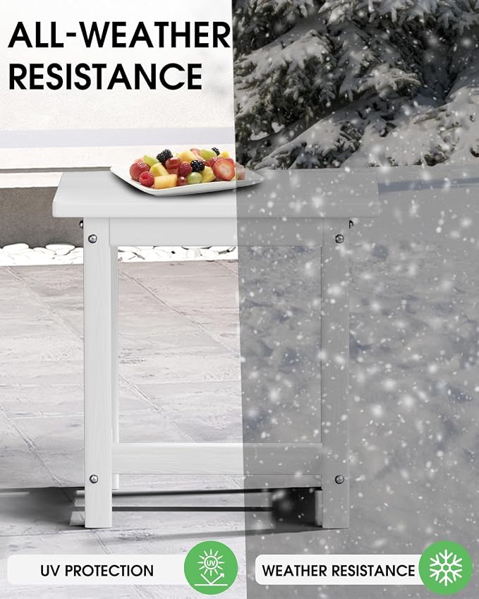 Outdoor Side Table – 17" HDPE Adirondack Side Tables, Sturdy Small Outdoor Porch Tables, Weather-Resistant & Easy Assembly Patio End Table for Garden, Balcony, Porch & Poolside (White)