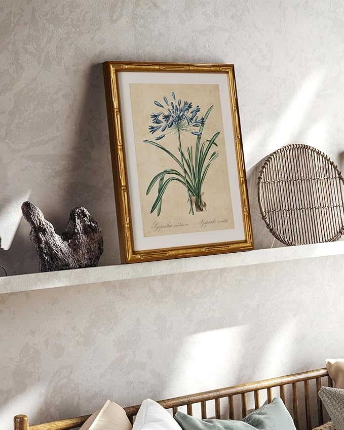 InSimSea Gold Bamboo Framed Canvas Wall Art, Retro Lily Botanical Prints