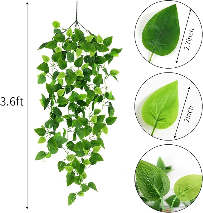 CEWOR 2pcs Fake Hanging Plants for Room Decor, 3.6ft Artificial Ivy Pothos Vine