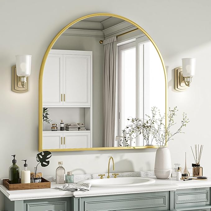 VooBang Wide Arched Wall Mirror, 31 x 32 inch Arch Bathroom Mirror, Wall