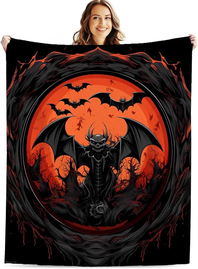 Firmiso Bat Blanket, Goth Throw Blanket for Men and Women, Gothic Gifts for Halloween, Spooky Home Decor for Couch and Living Room, Fade Resistant, Hand or Machine Wash, 40×50 Inches