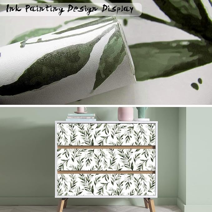 Livebor Green Leaf Wallpaper Peel and Stick Olive Leaf Contact Paper 17.7inch x