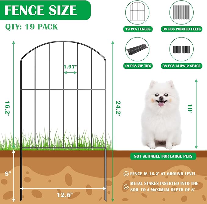 VANCASTLE Decorative Garden Fence Outdoor, 19 Panels Rustproof Metal Landscape Barrier Fence, Total 20ft (L) x 24in (H), Black Ornamental Fence for Yard, Patio, Lawn, Garden Bed, Easy to Install
