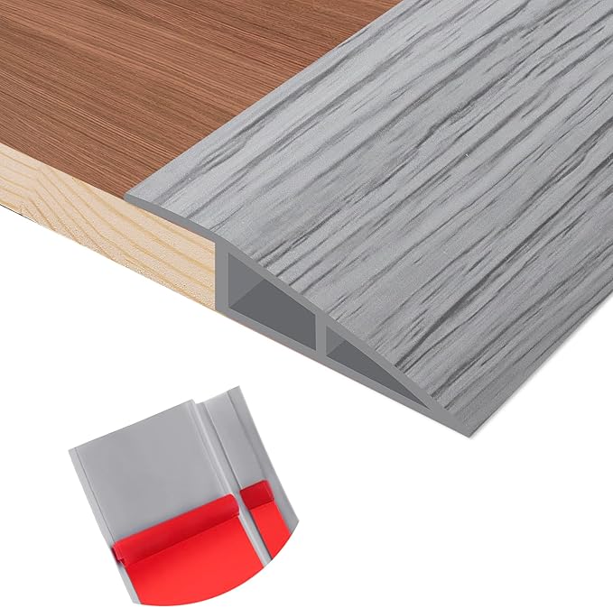 Floor Transition Strip Self Adhesive Vinyl Door Threshold for Doorways Carpet Edging Trim Overlap Edge Reducer for Laminate Floor, Carpet, Tile (Light Gray Wood Grain, 3/5" to 4/5", 10Ft)