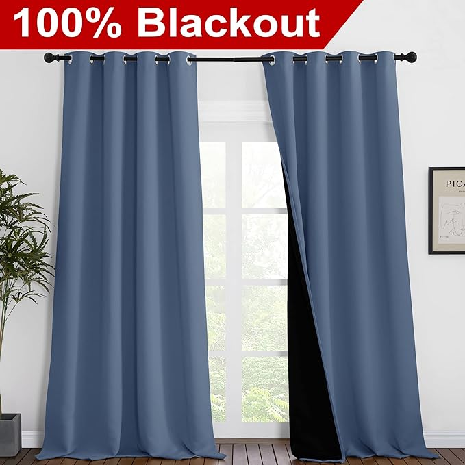 NICETOWN Insulated 100% Blackout Curtains, Noise Reducing Performance Drapes