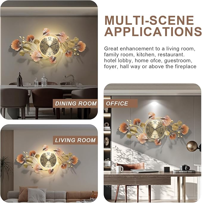 Modern 35''x20'' Metal Wall Clock Featuring a Silent Movement and Creative