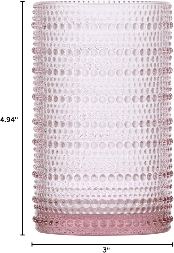 Fortessa Jupiter Beaded Hobnail Glass, 13 Ounce Iced Beverage (Set of 4), Pink