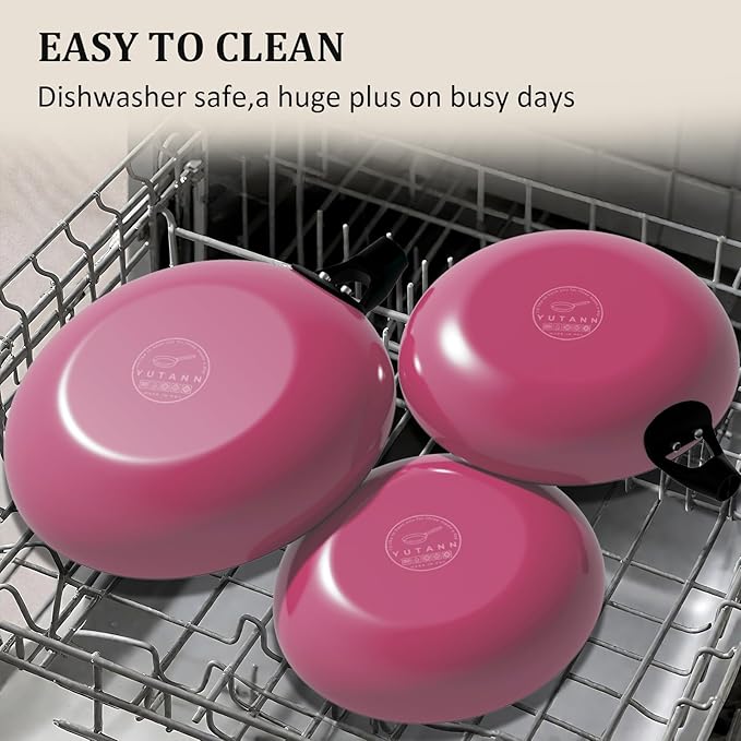 YUTANN Nonstick Frying Pan Set, 8" 10" 12" Ceramic Frying Pans, Pre-seasoned Cast Iron Pan Cookware Set with Removable Handle, Dishwasher Safe, Free of PFAS & PFOA, Compatible with All Stovetops