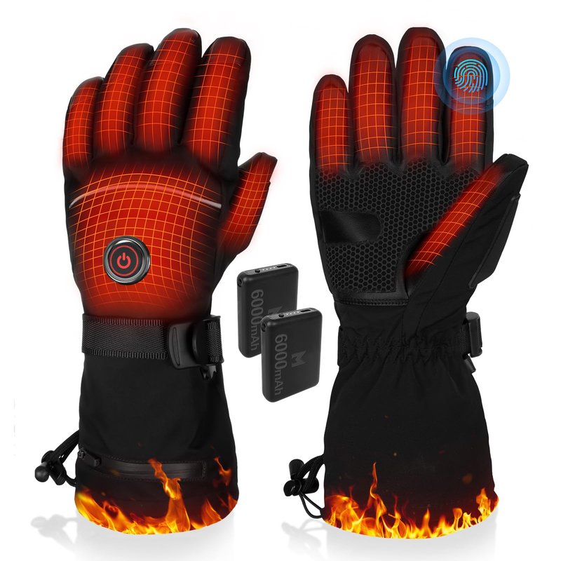 PEKWZIZ Heated Gloves, 5V 6000mAh Rechargeable Heated Gloves for Men Women, Waterproof & Upgrade Non-Slip Electric Heating Glove for Motorcycling, Hunting, Skiing, Outdoor Work (Black, Large)