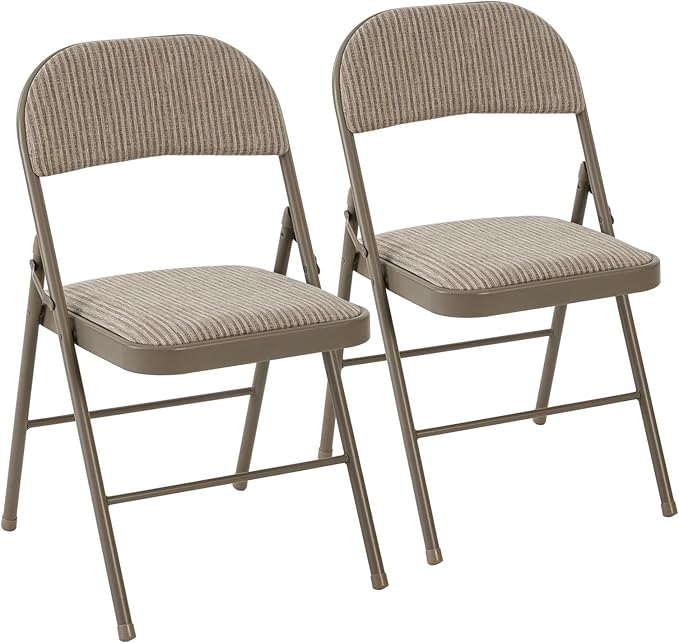 DUMOS 2 Pack Folding Chairs with Padded Cushion and Back - Fabric Stackable Portable Dining Chairs Set, for Home and Office, Conference, Wedding, Party, Patio, Garden, for Indoor Outdoor, Khaki