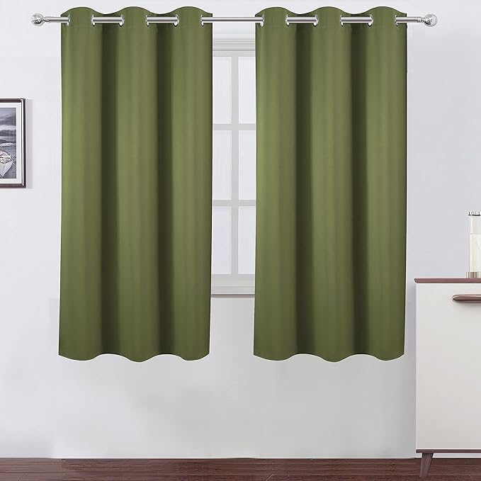 LEMOMO Olive Green Blackout Curtains 42 x 63 Inch Length/Set of 2 Curtain