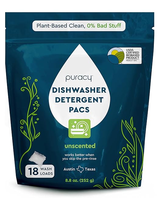 Puracy Dishwasher Pods, Natural Dishwasher Detergent, Free & Clear Dish tabs - Enzyme-Powered, Spot & Residue Free - TikTok Trend Items, Must Haves from TikTok Made Me Buy It (Free & Clear, 18 Count)