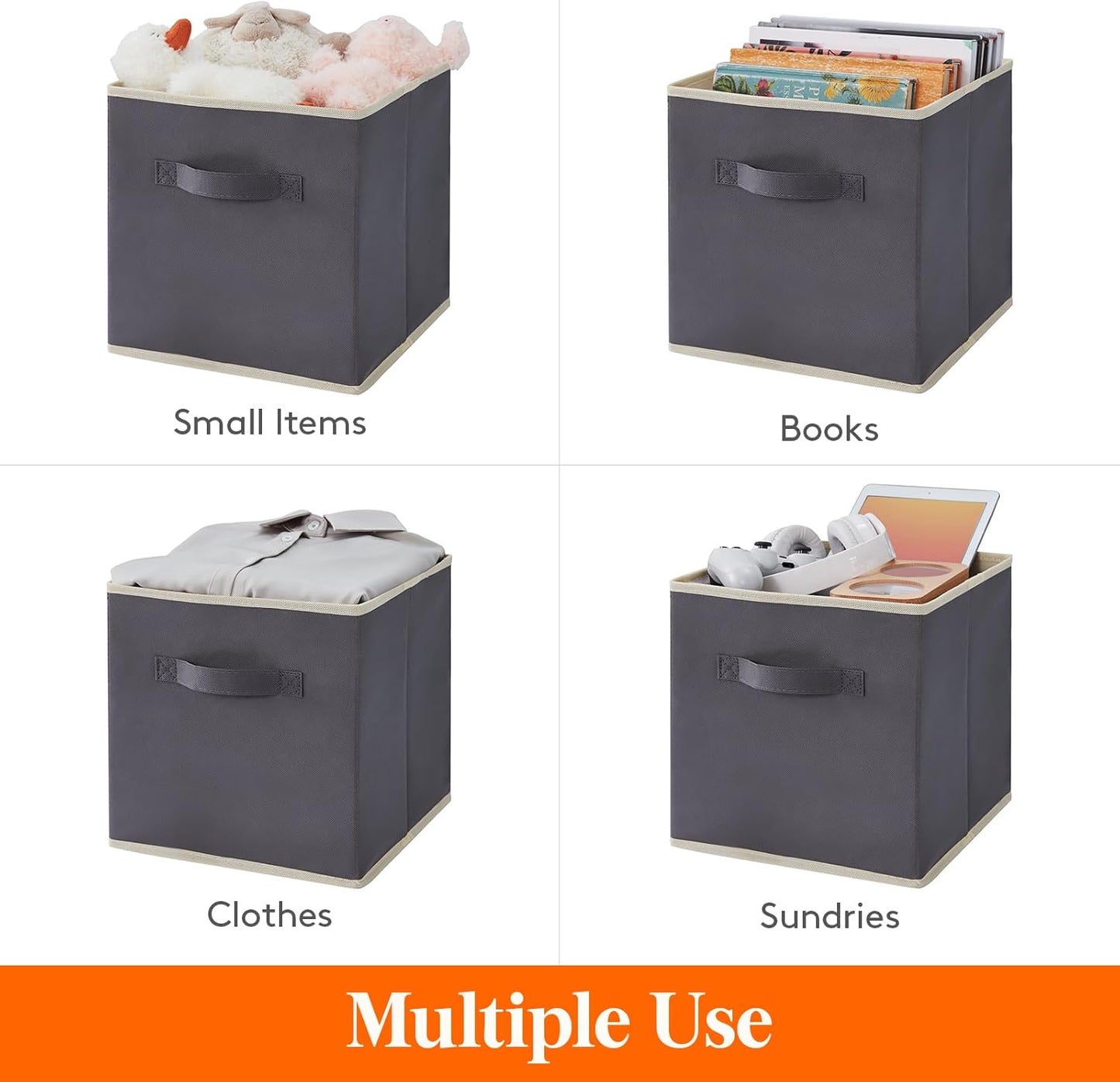 Lifewit Set of 10 Fabric Storage Cubes, Foldable Storage Box, Storage Box with Handles, Basket and Storage Boxes for Clothes, Toys, 33 x 33 x 33 cm, Grey