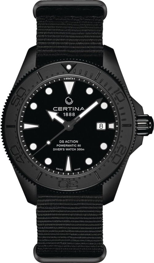 Certina DS Action Diver Watch - 43mm Powermatic 80, Swiss Automatic, Stainless Steel, Black