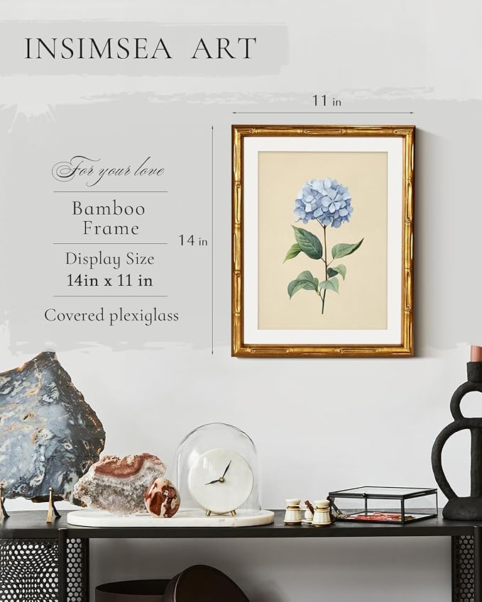 InSimSea Gold Bamboo Framed Canvas Wall Art, Vintage Hydrangea Flower Prints
