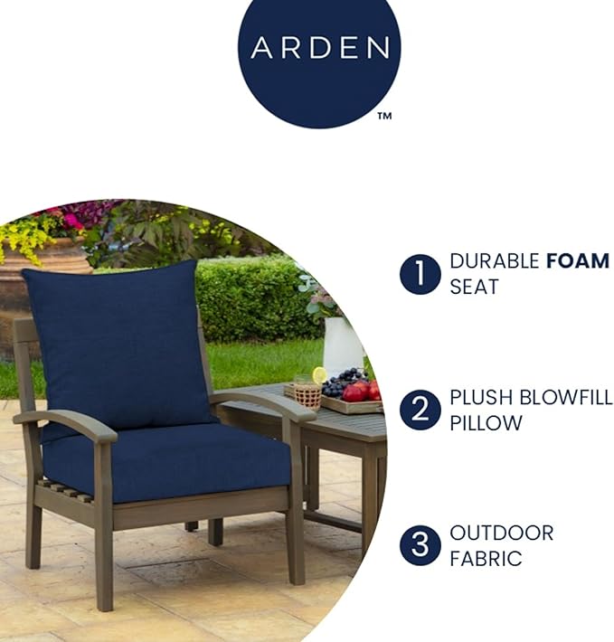 Arden earthFIBER Outdoor Foam Deep Seat Cushion (2-Pack), 24x24, Premium High-Density Foam, Never Flattens, Weather-Proof for Patio Chair Sofa Couch, Sage Green Texture