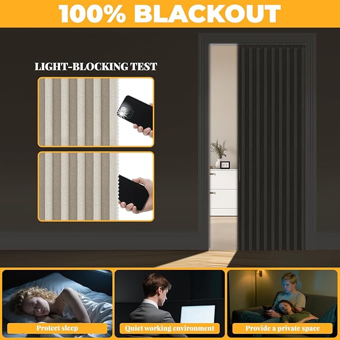 AJAZZ 100% Blackout Magnetic Door Curtain Accordion Doors Interior Accordion