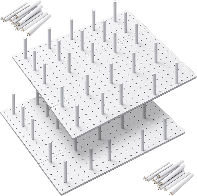 Kigley 6 Pcs Wood Pegboard Drawer Organizer with 48 Pegs Wood Peg Board System Peg Drawer Organizers for Kitchen Dishes Plate Pegboard Food Containers(20.98x5.91,White)