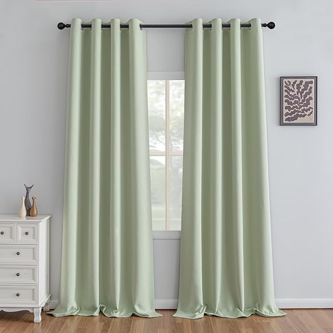 IGEMAEVE Sage Green Curtains 96 Inch Length 2 Panels Set, Light Filtering