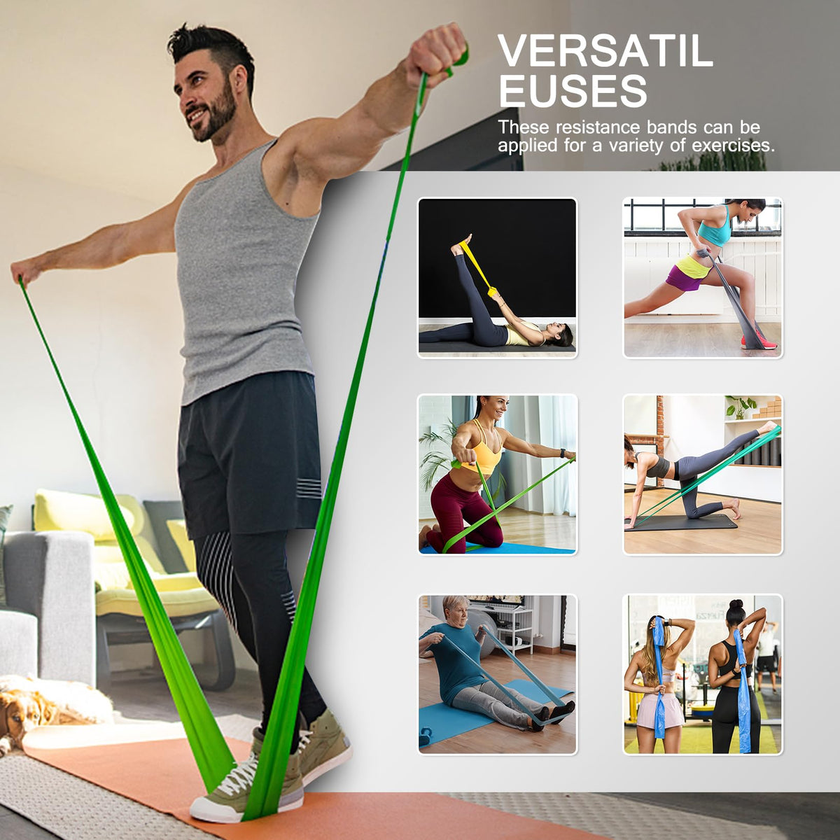 5 Pcs Professional Resistance Bands（5.9FT）. Latex-Free, Elastic Band, Work Out Bands, Stretch Bands for Working Out Women or Men, Exercise Bands Set for Physical Therapy, Yoga, Pilates