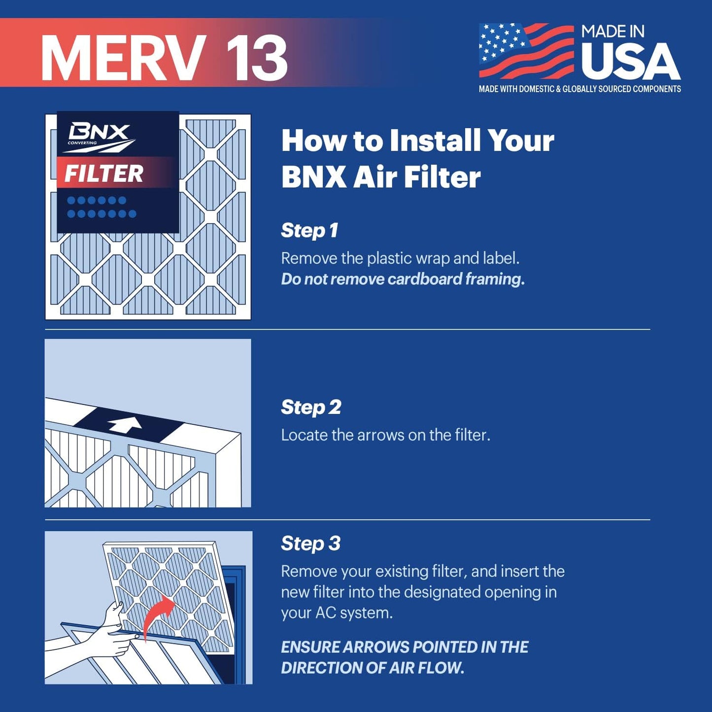 BNX TruFilter 20x22x1 Air Filter MERV 13 (4-Pack) - MADE IN USA - Electrostatic Pleated Air Conditioner HVAC AC Furnace Filters for Allergies, Pollen, Mold, Bacteria, Smoke, Allergen, MPR 1900 FPR 10