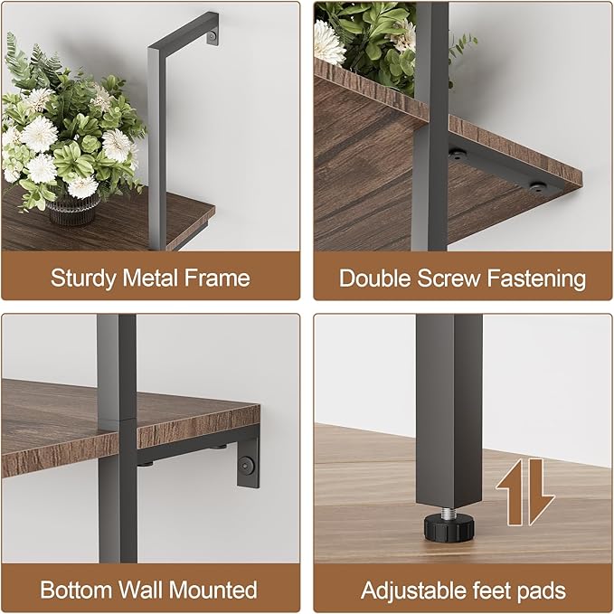 aboxoo Ladder Shelf 2PCS Open Bookshelf 5-Tier Wall-Mounted Wood Bookcase Rack