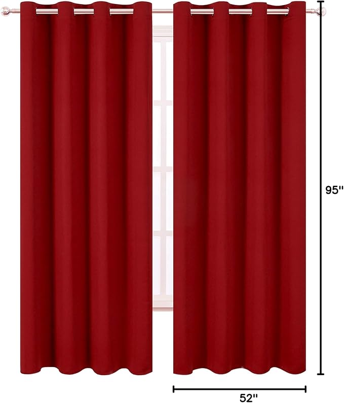 LEMOMO Dark Red Thermal Blackout Curtains/52 x 95 Inch/Set of 2 Panels Room