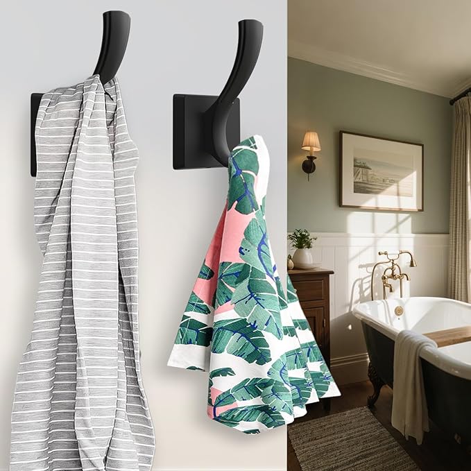 TOFIIGREM Black Coat Hooks for Wall Hanging, Bath Robe Hook Heavy Duty Thick