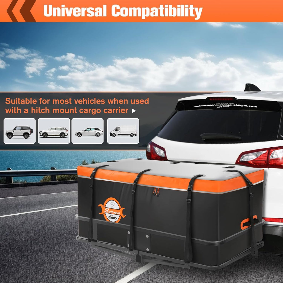 Sailnovo Waterproof Hitch Cargo Carrier Bag - 20 Cubic Feet Soft Shell Storage with 8 Straps & Lock
