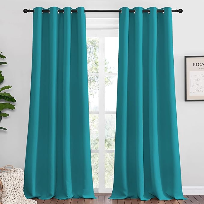 NICETOWN Room Darkening Curtains 108 inch Length 2 Panels, Peacock Teal