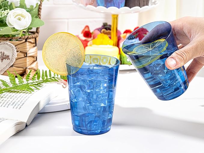DaYammi 100 Pack Clear Blue Plastic Cups 10 Oz, Blue Cups for Party Disposable Wine Glasses Heavy Duty Disposable Tumblers Drinking Cocktail Glasses for Wedding Hanukkah Christmas