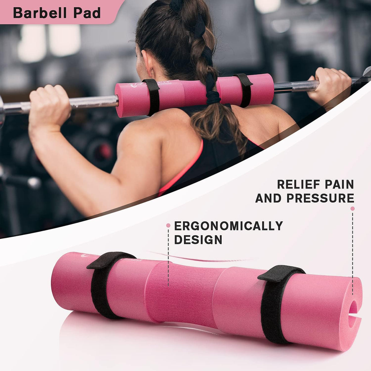 RitFit Barbell Squat Pad Set - 7 Pcs with Resistance Band & Safety Straps | Enhanced Neck & Shoulder Support (Pink/Black)