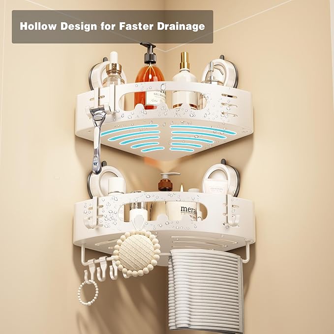 Voldra Corner Shower Caddy Suction Cup, Aluminum Corner Shower Shelves