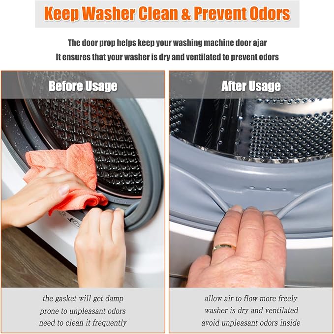 Front Load Washer Door Prop and Stopper - Magnetic Washing Machine Door Holder with 2.6-Inch Magnet Base, Removable Washer Door Stopper Keep Washer Door Open to Prevent Odors (White)